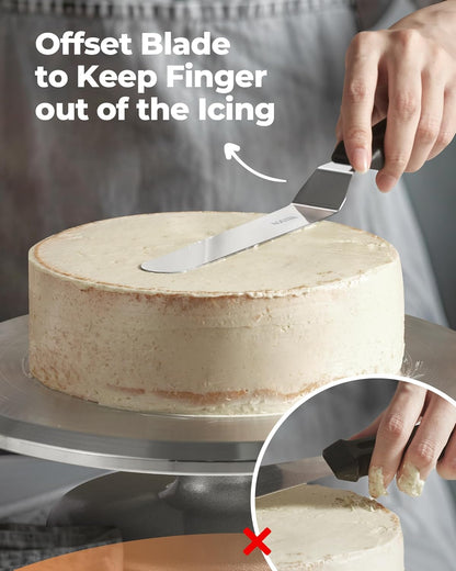 Angled Icing Spatula, Stainless Steel Offset Spatula, 6" & 8" | 6" & 8" Blade, Dishwasher Safe, Rustproof, Non-Slip Handle, for Cake Decorating, Spread Cream Cheese, Smooth Cake Batter