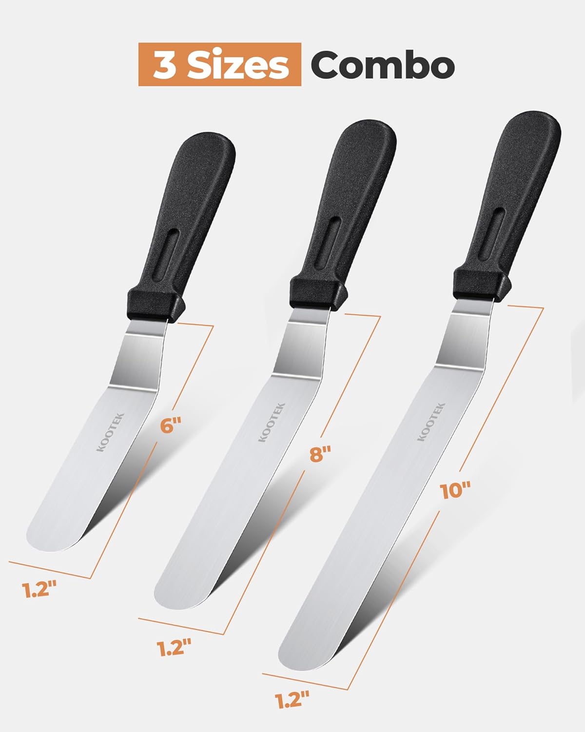 Angled Icing Spatula, Stainless Steel Offset Spatula, 6" & 8" | 6" & 8" Blade, Dishwasher Safe, Rustproof, Non-Slip Handle, for Cake Decorating, Spread Cream Cheese, Smooth Cake Batter