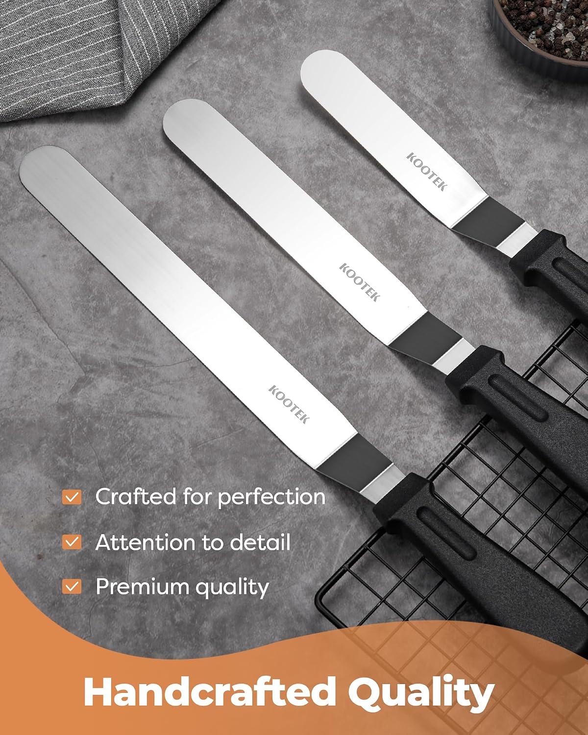 Angled Icing Spatula, Stainless Steel Offset Spatula, 6" & 8" | 6" & 8" Blade, Dishwasher Safe, Rustproof, Non-Slip Handle, for Cake Decorating, Spread Cream Cheese, Smooth Cake Batter