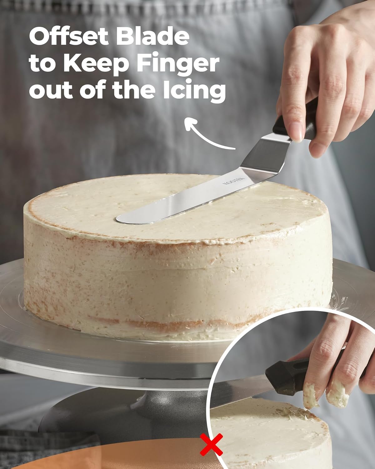 Angled Icing Spatula, Stainless Steel Offset Spatula, 6" & 8" | 6" & 8" Blade, Dishwasher Safe, Rustproof, Non-Slip Handle, for Cake Decorating, Spread Cream Cheese, Smooth Cake Batter