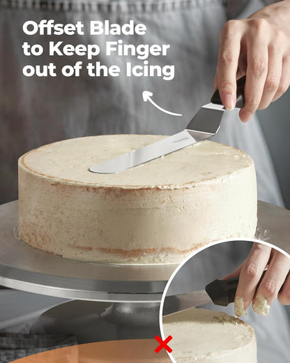 Angled Icing Spatula, Stainless Steel Offset Spatula, 6" & 8" | 6" & 8" Blade, Dishwasher Safe, Rustproof, Non-Slip Handle, for Cake Decorating, Spread Cream Cheese, Smooth Cake Batter