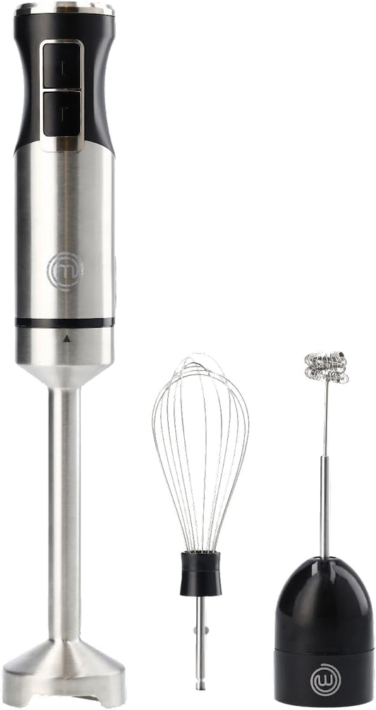 Immersion Blender Handheld with Electric Whisk & Milk Frother Attachments, Hand Held Stainless Steel Stick Emulsifier for Making Baby Food, Soup, Puree, Cake, Cappuccino, Latte etc, 400W