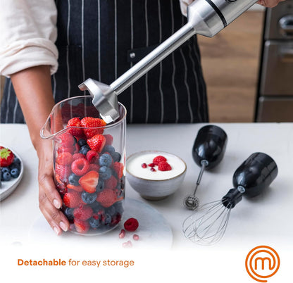 Immersion Blender Handheld with Electric Whisk & Milk Frother Attachments, Hand Held Stainless Steel Stick Emulsifier for Making Baby Food, Soup, Puree, Cake, Cappuccino, Latte etc, 400W