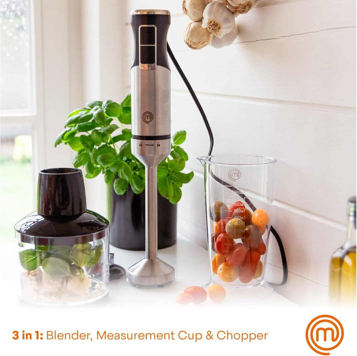 Immersion Blender Handheld with Electric Whisk & Milk Frother Attachments, Hand Held Stainless Steel Stick Emulsifier for Making Baby Food, Soup, Puree, Cake, Cappuccino, Latte etc, 400W