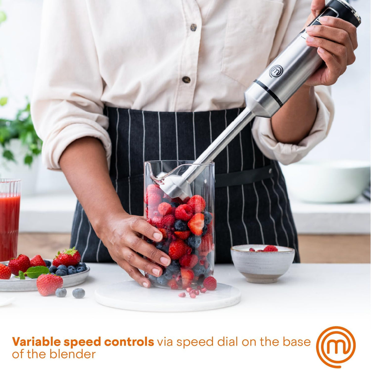 Immersion Blender Handheld with Electric Whisk & Milk Frother Attachments, Hand Held Stainless Steel Stick Emulsifier for Making Baby Food, Soup, Puree, Cake, Cappuccino, Latte etc, 400W