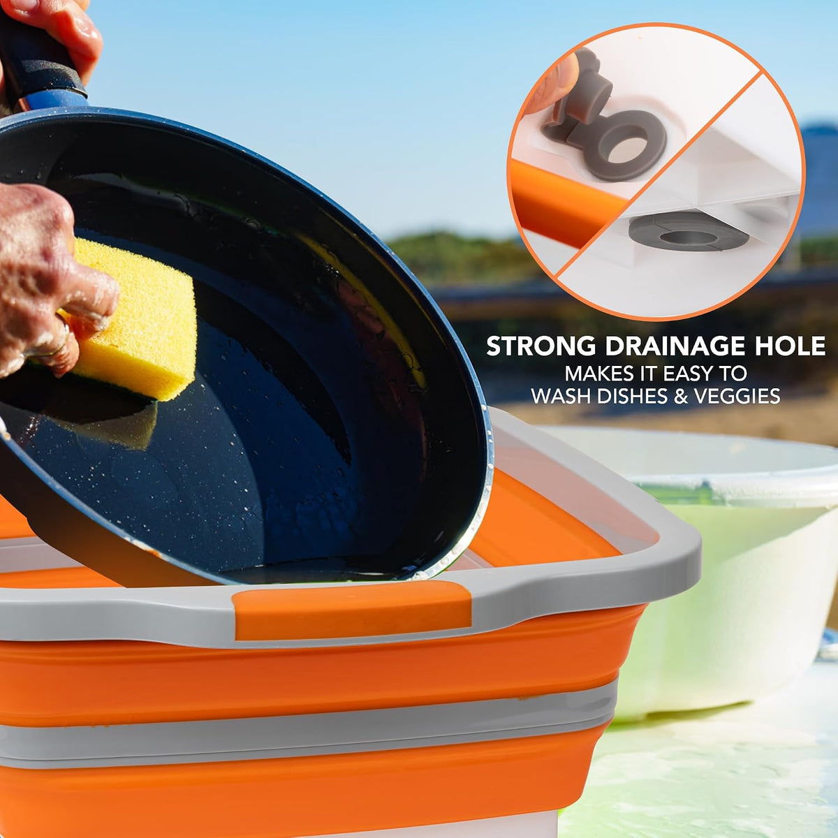 Collapsible Cutting Board(2.11 Gal/8L), BBQ Prep Tub with Locking Lid, Foldable Camping Sink with Colander, Multifunction Dish Basin for Kitchen, Bowl, Vegetable and Fruit, Storage Basket for Picnic