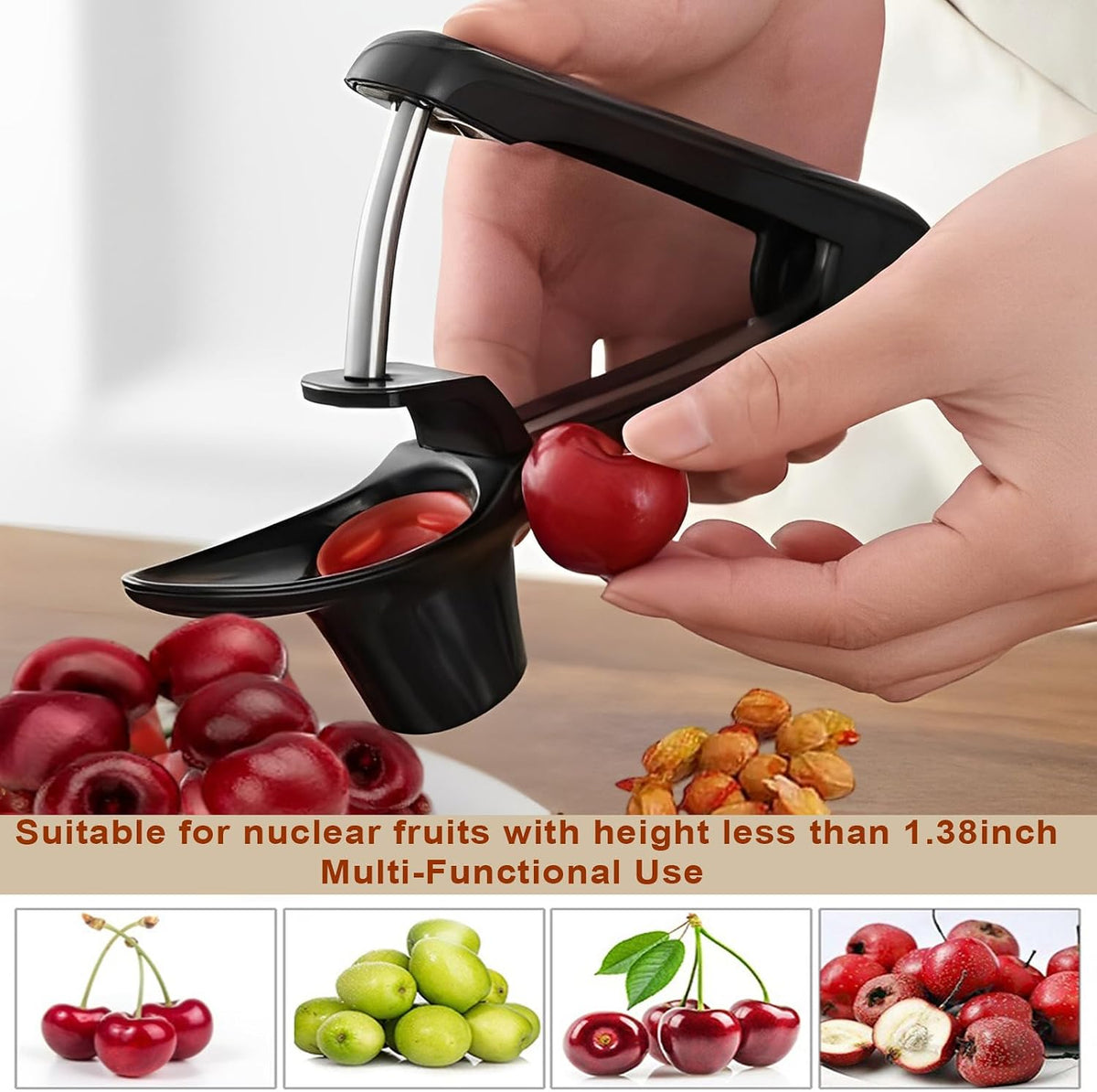 Cherry Pitter Tool, Heavy-Duty Stainless Steel Pitting Tool, Portable Cherries Corer Stoner Seed Tool with Lock Design, Fruit Pit Remover for Cherry Jam(Black)