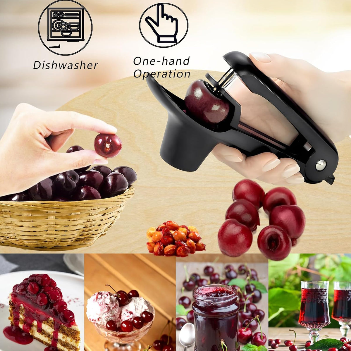 Cherry Pitter Tool, Heavy-Duty Stainless Steel Pitting Tool, Portable Cherries Corer Stoner Seed Tool with Lock Design, Fruit Pit Remover for Cherry Jam(Black)