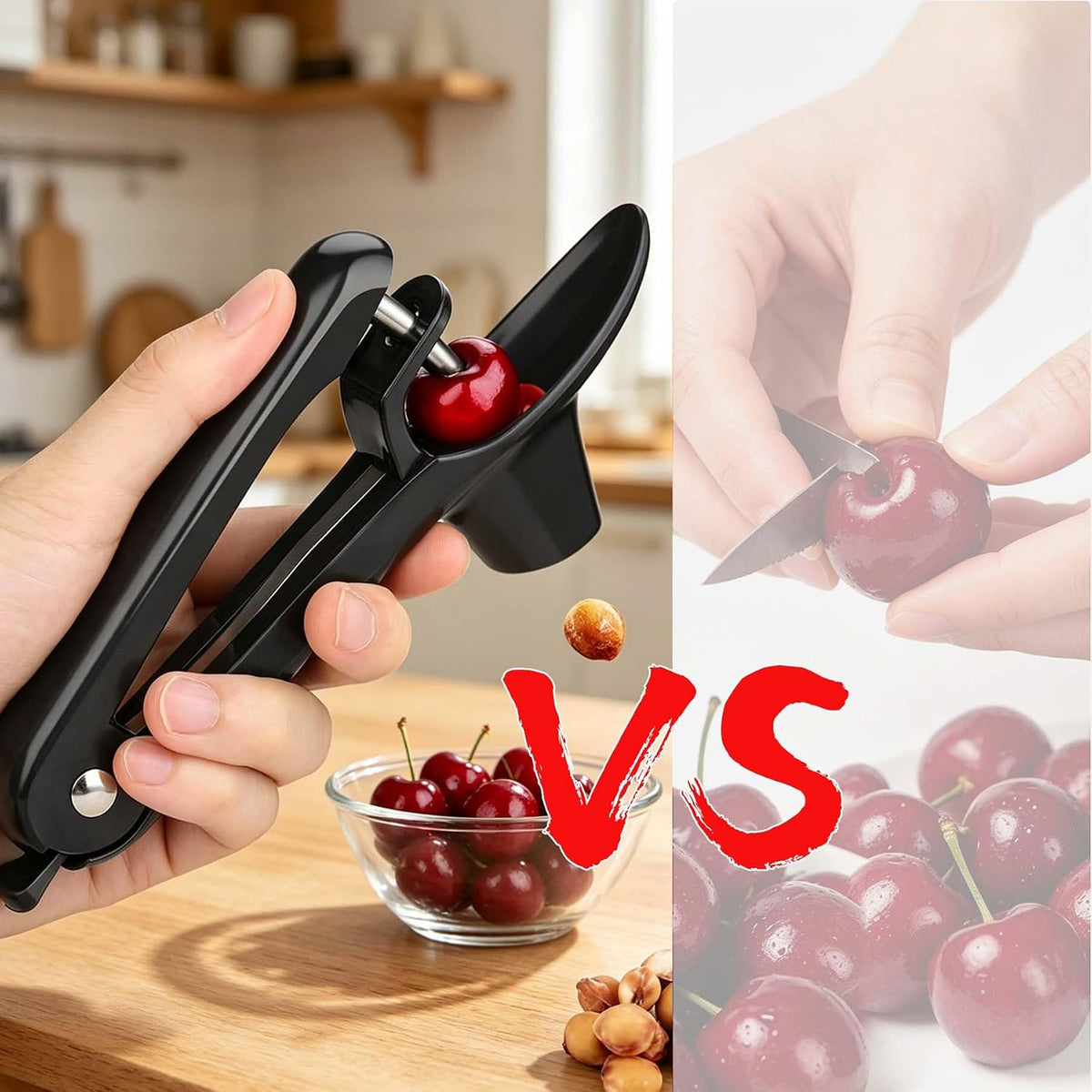 Cherry Pitter Tool, Heavy-Duty Stainless Steel Pitting Tool, Portable Cherries Corer Stoner Seed Tool with Lock Design, Fruit Pit Remover for Cherry Jam(Black)