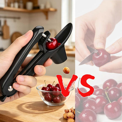 Cherry Pitter Tool, Heavy-Duty Stainless Steel Pitting Tool, Portable Cherries Corer Stoner Seed Tool with Lock Design, Fruit Pit Remover for Cherry Jam(Black)