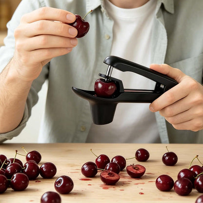 Cherry Pitter Tool, Heavy-Duty Stainless Steel Pitting Tool, Portable Cherries Corer Stoner Seed Tool with Lock Design, Fruit Pit Remover for Cherry Jam(Black)