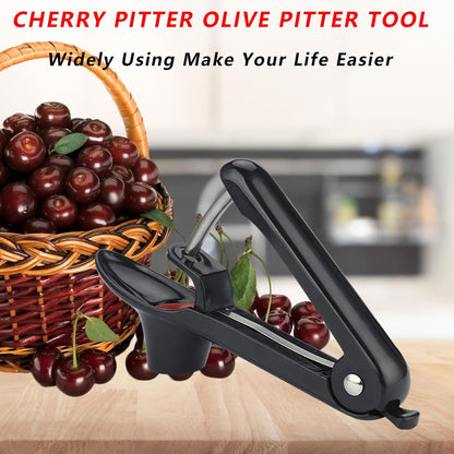 Cherry Pitter Tool, Heavy-Duty Stainless Steel Pitting Tool, Portable Cherries Corer Stoner Seed Tool with Lock Design, Fruit Pit Remover for Cherry Jam(Black)