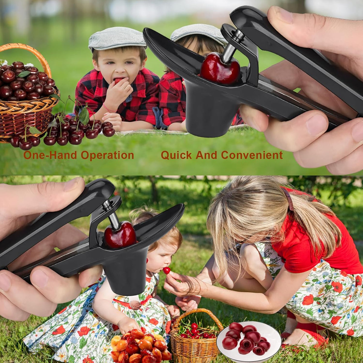 Cherry Pitter Tool, Heavy-Duty Stainless Steel Pitting Tool, Portable Cherries Corer Stoner Seed Tool with Lock Design, Fruit Pit Remover for Cherry Jam(Black)