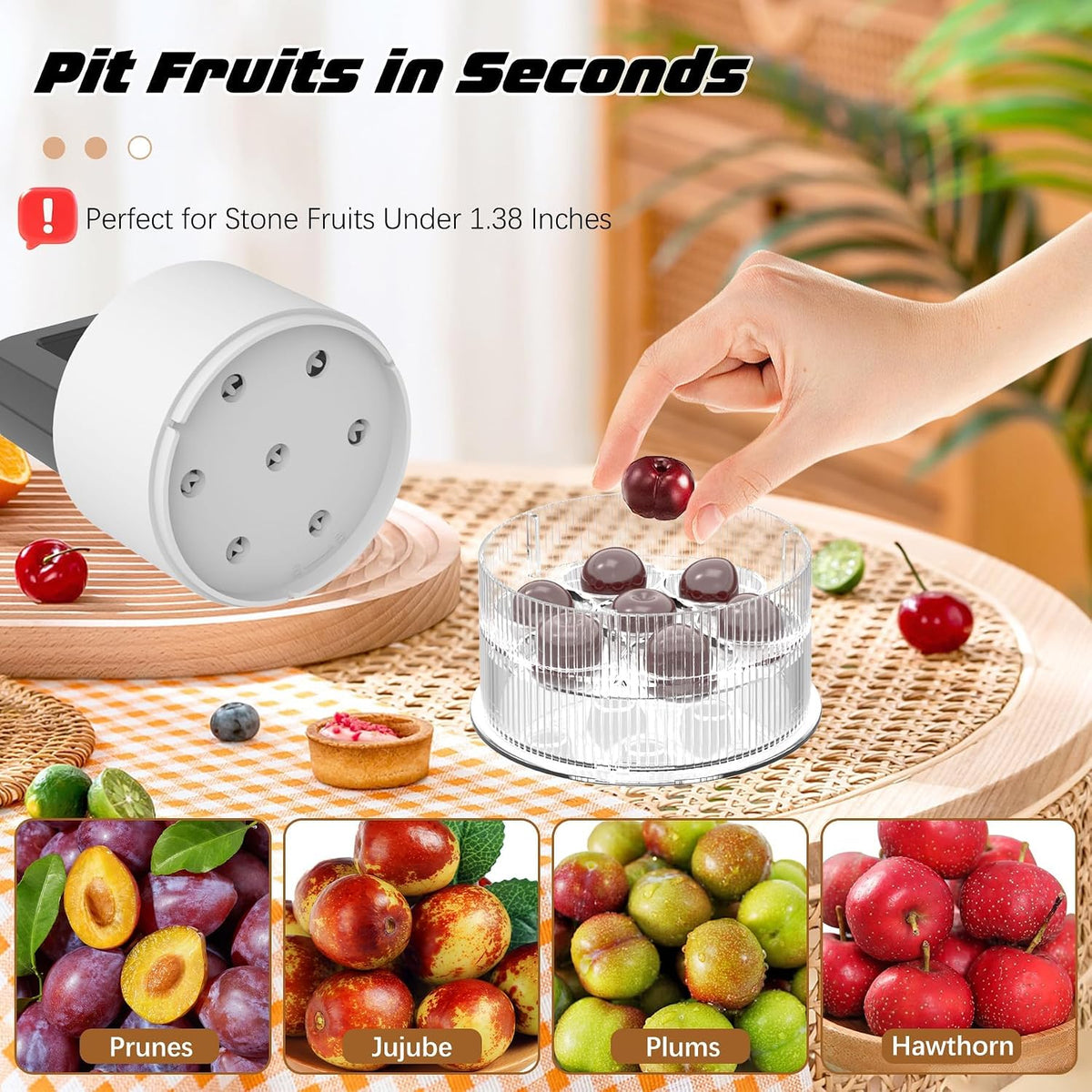 Cherry Pitter Tool, Heavy-Duty Stainless Steel Pitting Tool, Portable Cherries Corer Stoner Seed Tool with Lock Design, Fruit Pit Remover for Cherry Jam(Black)