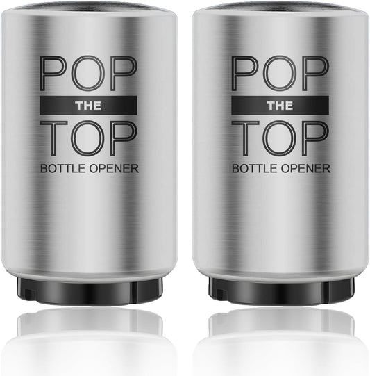 2PCS Beer Bottle Opener with Magnetic Cap, Automatic Stainless Steel One-Handed Bottle Cap Opener, Spring Loaded Push&Pop for Kitchen Home Bar Restaurant Household Utensils Destapador de Cerveza