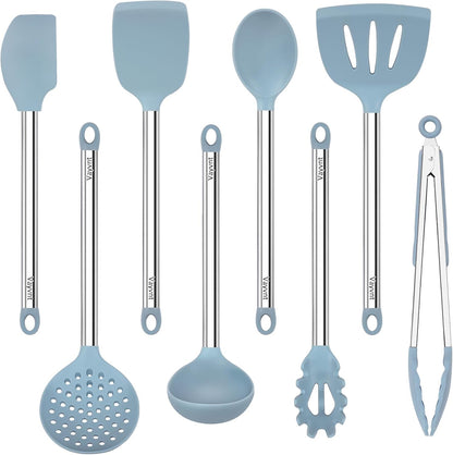 Silicone Kitchen Utensils Set, NonToxic, Plastic-Free, 8PCS, Blue
