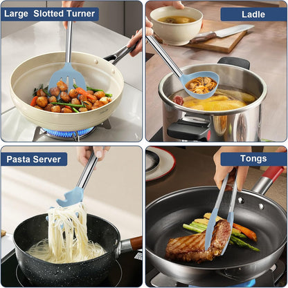 Silicone Kitchen Utensils Set, NonToxic, Plastic-Free, 8PCS, Blue