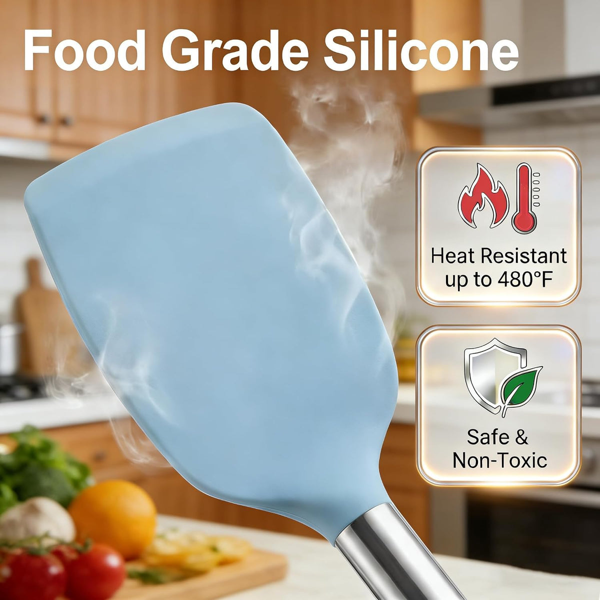 Silicone Kitchen Utensils Set, NonToxic, Plastic-Free, 8PCS, Blue