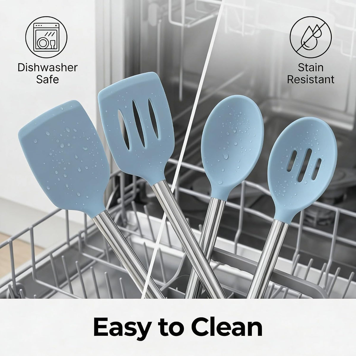 Silicone Kitchen Utensils Set, NonToxic, Plastic-Free, 8PCS, Blue