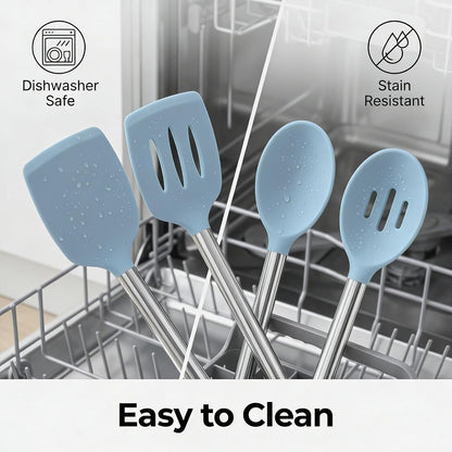 Silicone Kitchen Utensils Set, NonToxic, Plastic-Free, 8PCS, Blue