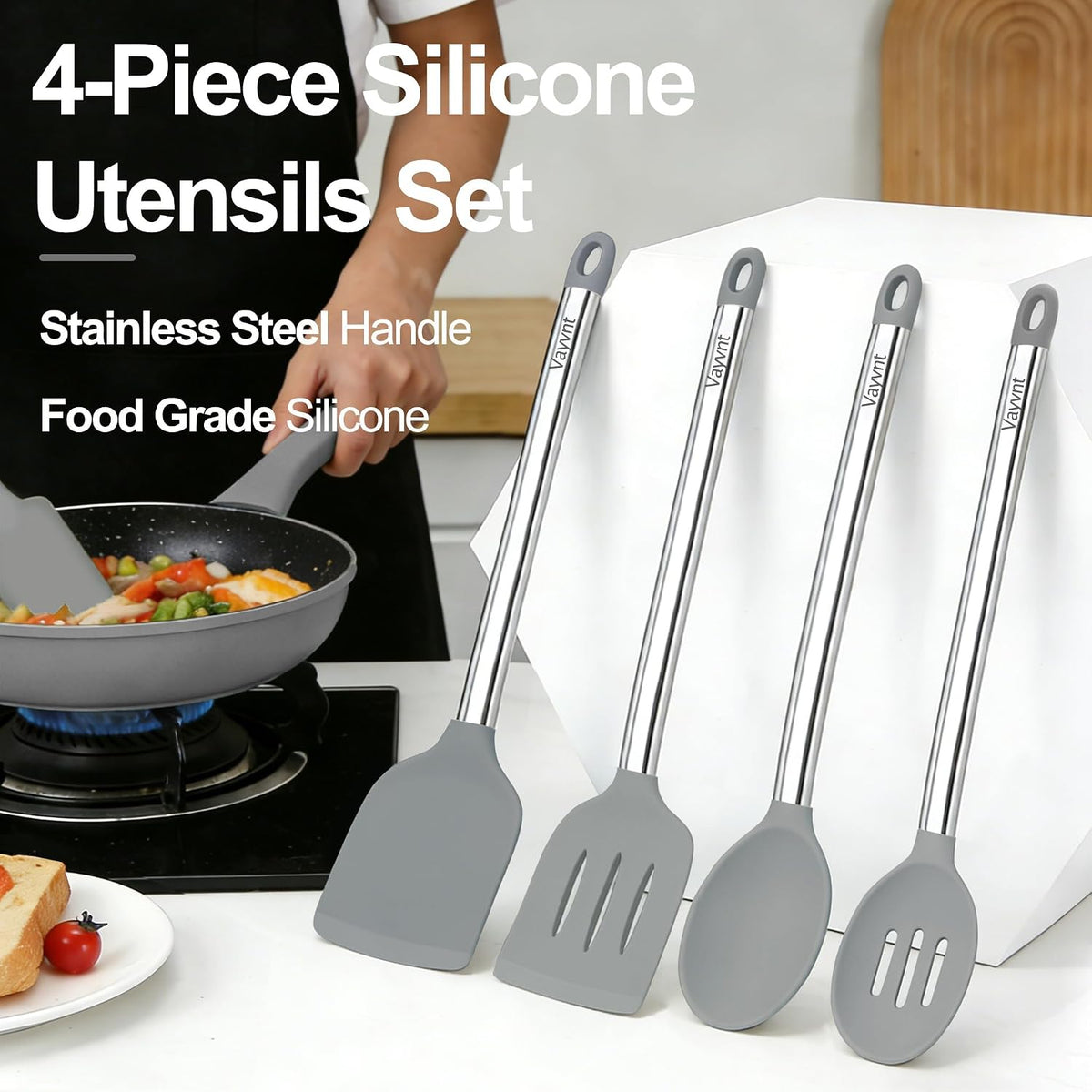 Silicone Kitchen Utensils Set, NonToxic, Plastic-Free, 8PCS, Blue