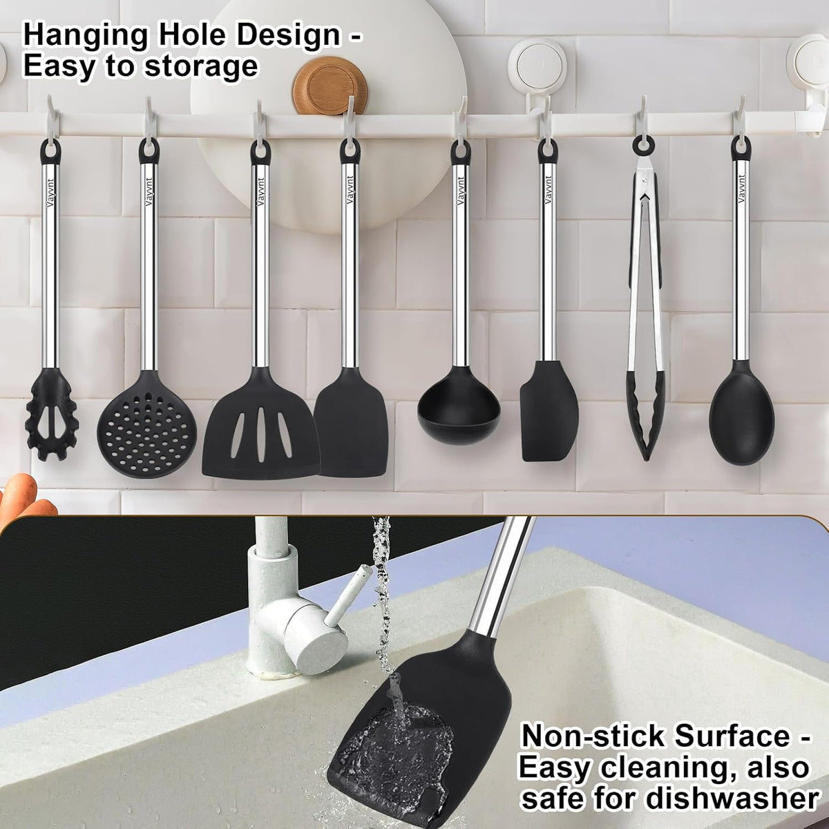 Silicone Kitchen Utensils Set, NonToxic, Plastic-Free, 8PCS, Blue
