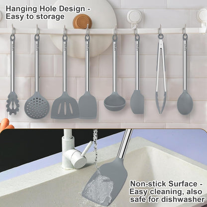 Silicone Kitchen Utensils Set, NonToxic, Plastic-Free, 8PCS, Blue
