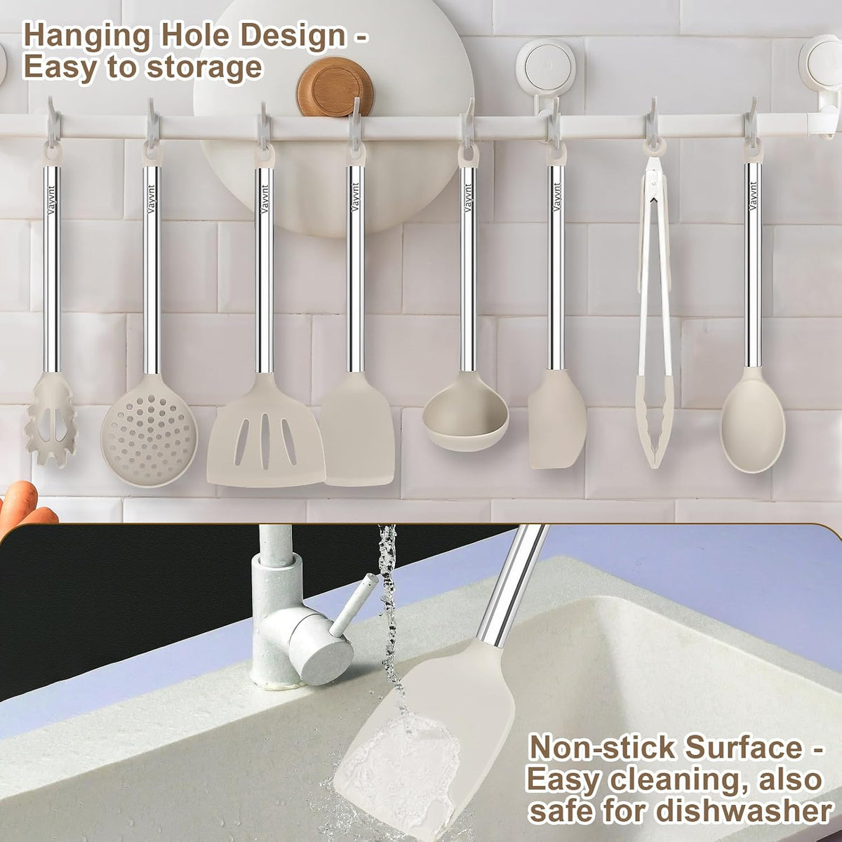 Silicone Kitchen Utensils Set, NonToxic, Plastic-Free, 8PCS, Blue