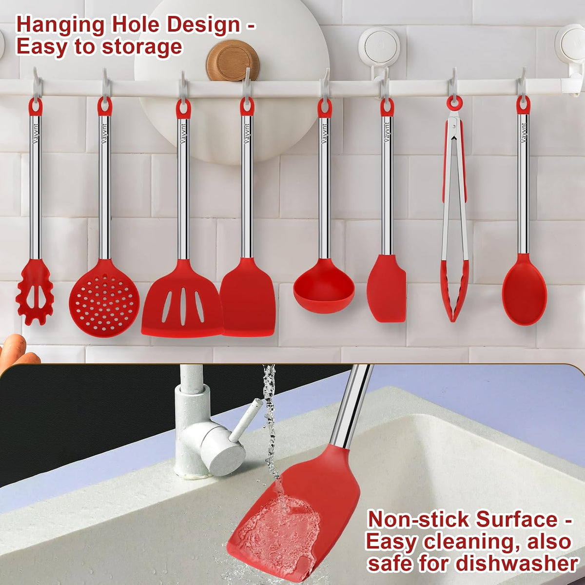 Silicone Kitchen Utensils Set, NonToxic, Plastic-Free, 8PCS, Blue