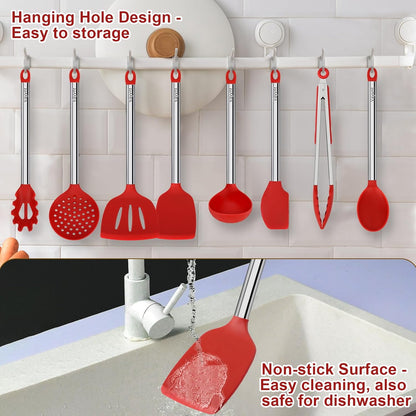 Silicone Kitchen Utensils Set, NonToxic, Plastic-Free, 8PCS, Blue
