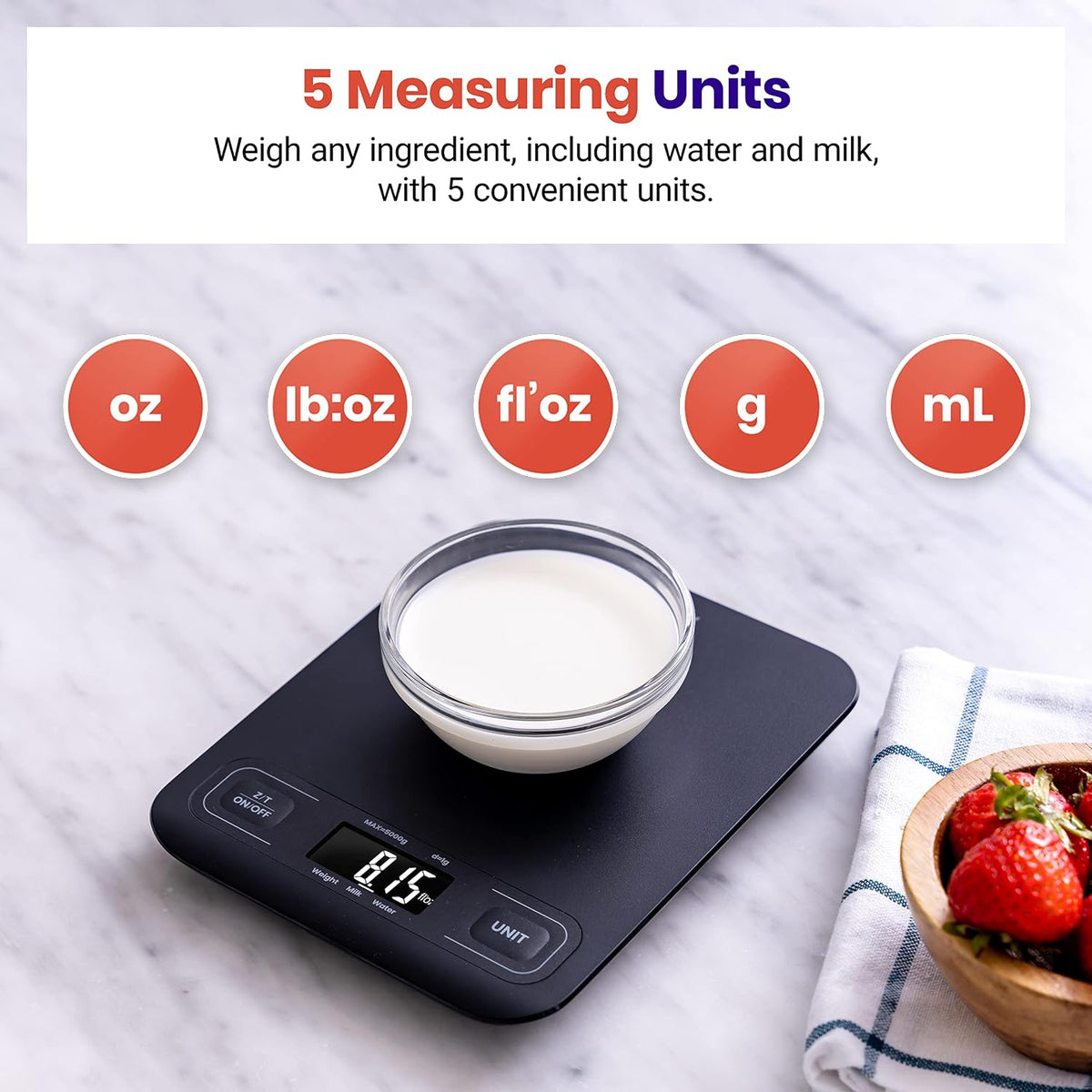 Food Kitchen Scale, Digital Grams and Ounces, 11lb