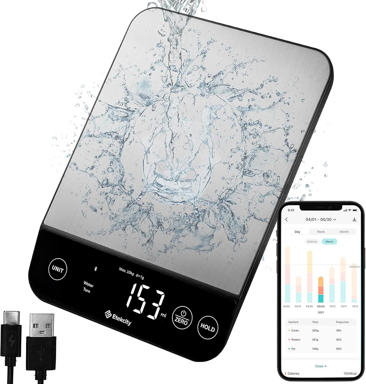 Food Kitchen Scale, Digital Grams and Ounces, 11lb