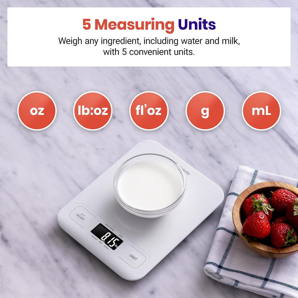 Food Kitchen Scale, Digital Grams and Ounces, 11lb