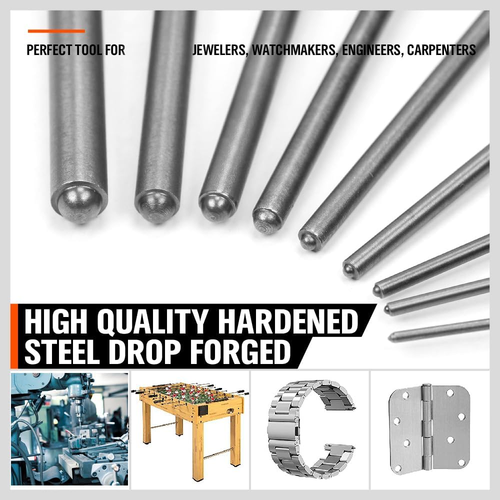 9 Pieces Roll Pin Punch Set, Removing Repair Tool with Holder for Automotive, Watch Repair, Jewelry and Craft