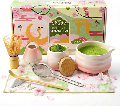 Gifts for Women, Pink Matcha Set for Tea Lovers with Bowl and Caddy
