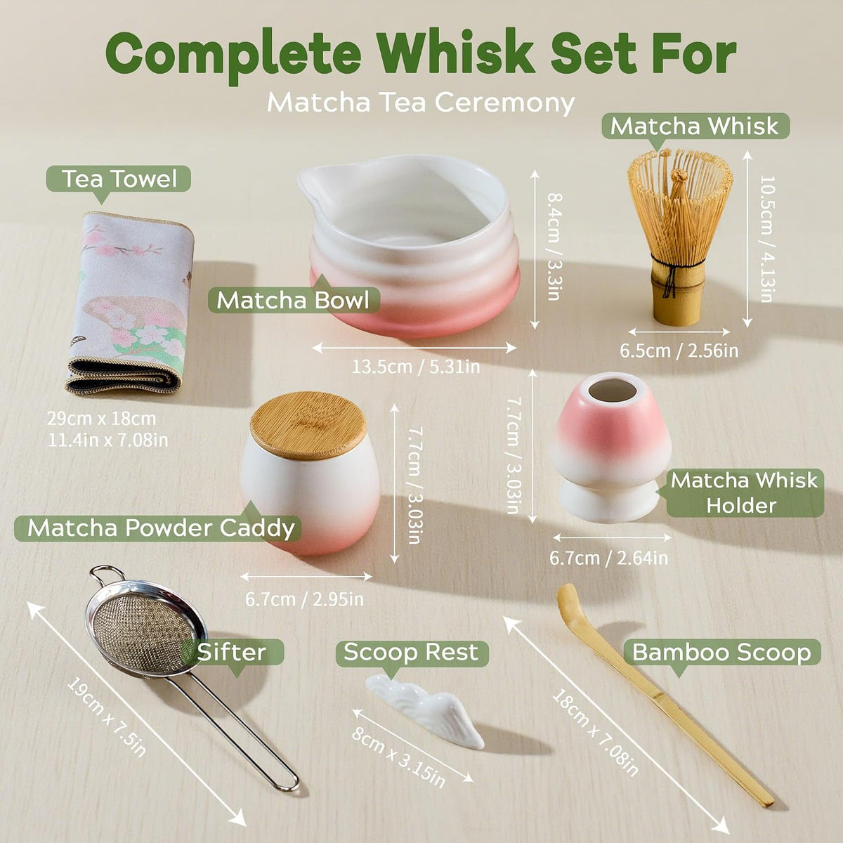 Gifts for Women, Pink Matcha Set for Tea Lovers with Bowl and Caddy