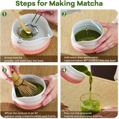 Gifts for Women, Pink Matcha Set for Tea Lovers with Bowl and Caddy