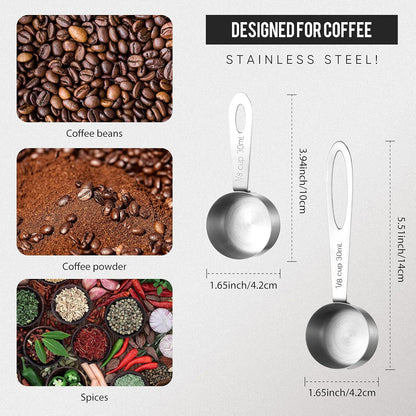 4 Pcs Coffee Scoop 2 Tablespoon Stainless Steel Coffee Measuring Scoops, Including 2 Short Handled 2 Long Handle for Tea, Sugar and Milk, 30 Ml,1/8 Cup