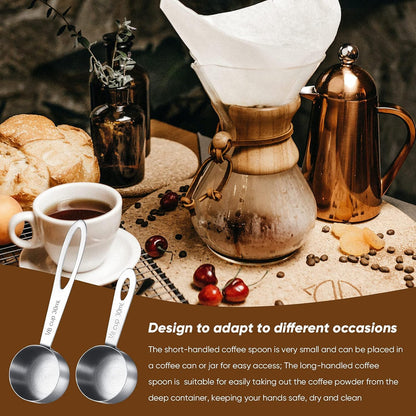 4 Pcs Coffee Scoop 2 Tablespoon Stainless Steel Coffee Measuring Scoops, Including 2 Short Handled 2 Long Handle for Tea, Sugar and Milk, 30 Ml,1/8 Cup