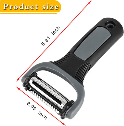 3-in-1 Rotary Vegetable Peeler with 3 Blades, Multi-Function Stainless Steel Peeler & Julienne Slicer, Non-Slip Grip Handle for Potato, Carrot, Fruit, Kitchen Gadgets