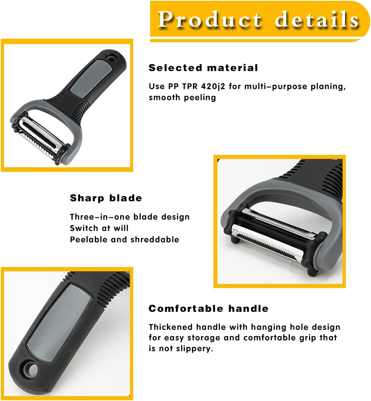 3-in-1 Rotary Vegetable Peeler with 3 Blades, Multi-Function Stainless Steel Peeler & Julienne Slicer, Non-Slip Grip Handle for Potato, Carrot, Fruit, Kitchen Gadgets