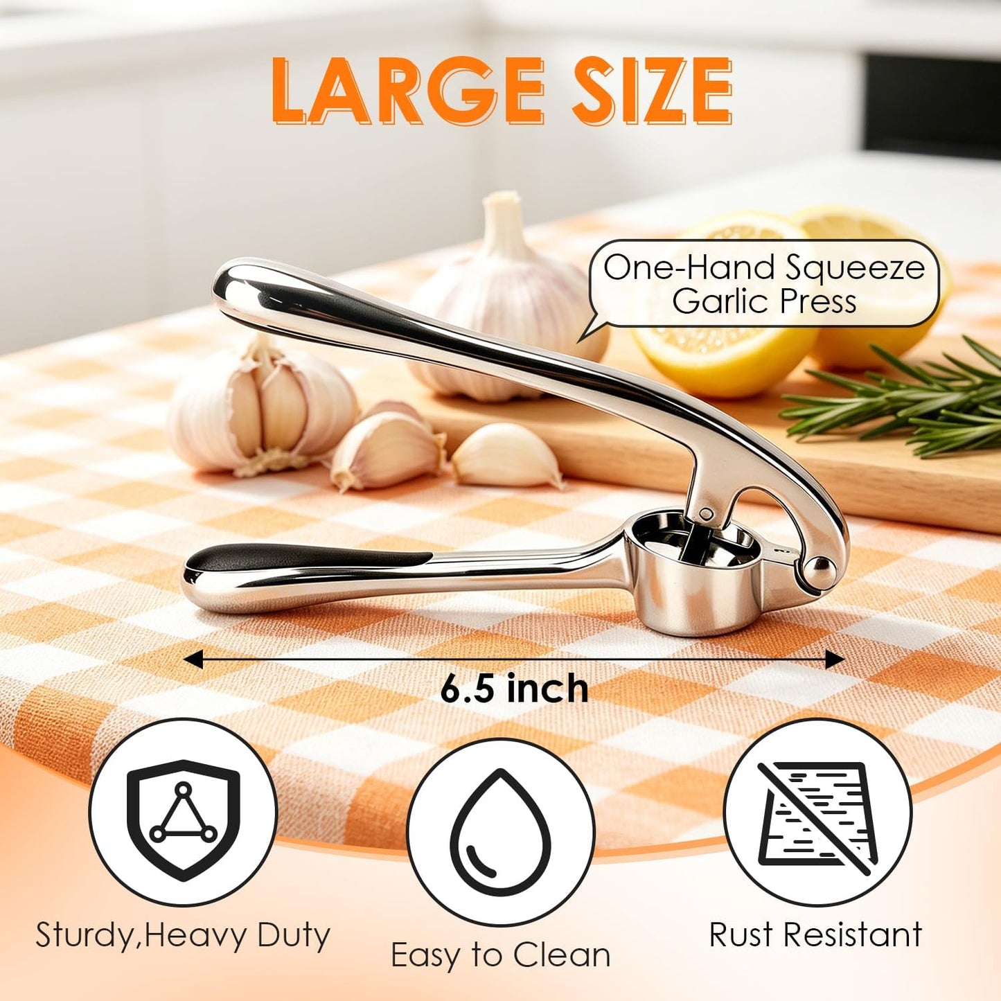 Kitchen Garlic Press Set, Rust Proof Garlic Mincer Tool with Silicone Garlic Peeler and Brush