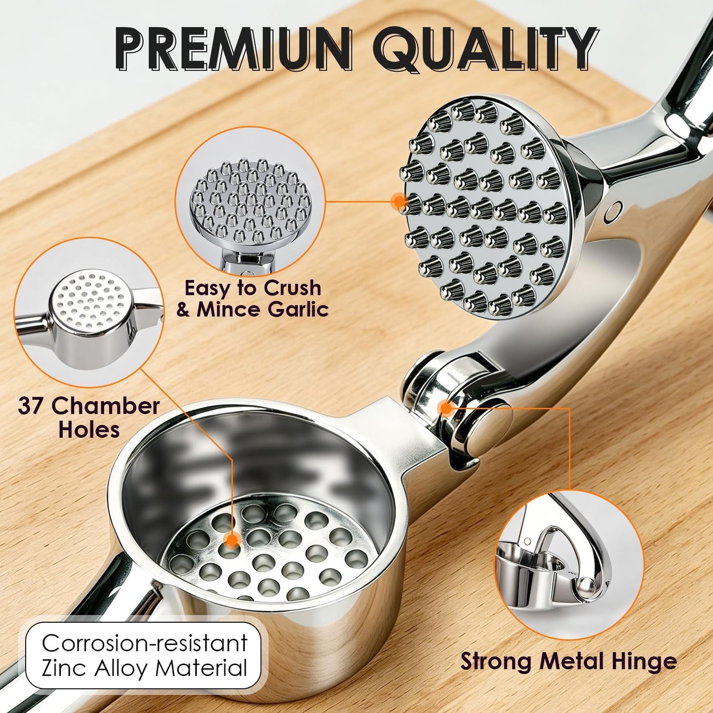 Kitchen Garlic Press Set, Rust Proof Garlic Mincer Tool with Silicone Garlic Peeler and Brush