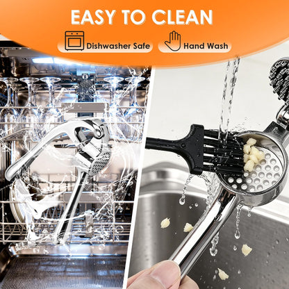 Kitchen Garlic Press Set, Rust Proof Garlic Mincer Tool with Silicone Garlic Peeler and Brush