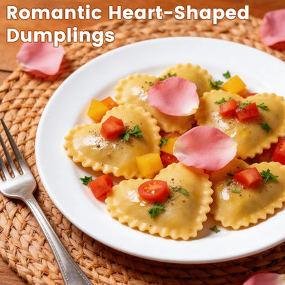 6PCS Ravioli Stamp Maker Cutter,Roller Wheel Included,Pasta Maker Mold with Wooden Handle and Fluted Edge,5 Different Shape Cutters,for Ravioli,Pasta,Dumplings Lasagna,Pierogi
