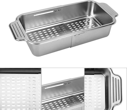 Expandable Dish Drying Rack Over The Sink, Stainless Steel Drainer Basket with Adjustable Arms for Vegetable and Fruit (Silver)