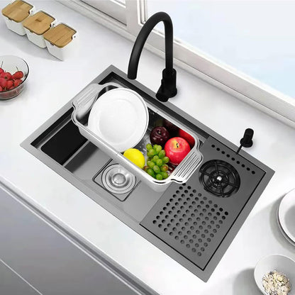 Expandable Dish Drying Rack Over The Sink, Stainless Steel Drainer Basket with Adjustable Arms for Vegetable and Fruit (Silver)
