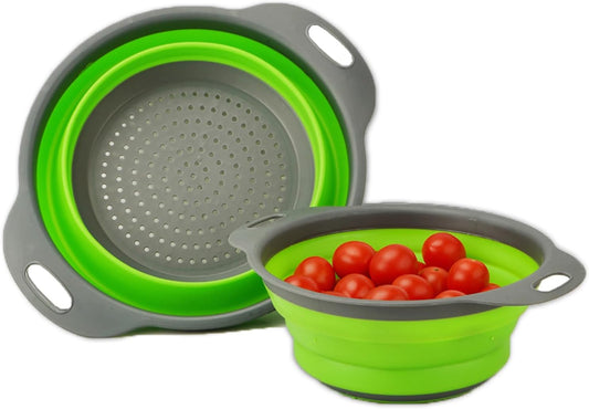 Collapsible Strainer Colander for Kitchen Food, Pasta Strainer Set of 2 Strainers for Kitchen Round Silicone Strainers and Colanders, Collapsible Colander for Draining Pasta Vegetable fruit Travel Use