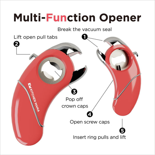 Epic One Multifunction Opener, Red | Magnetic Bottle Opener, Beer Soda Opener, Effortless Jar Lid Opener, For Seniors and Elderly with Weak Hands and Arthritis