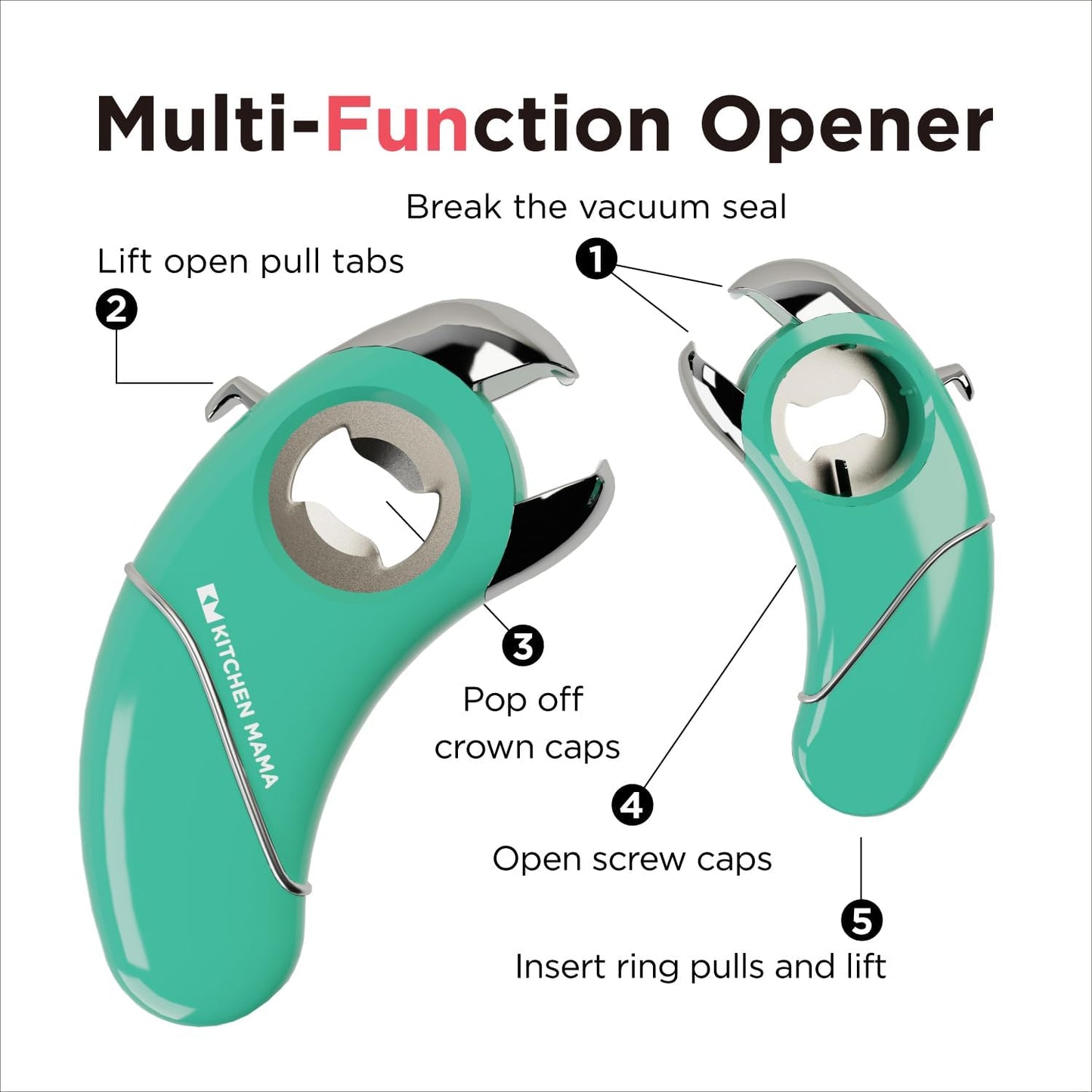 Epic One Multifunction Opener, Red | Magnetic Bottle Opener, Beer Soda Opener, Effortless Jar Lid Opener, For Seniors and Elderly with Weak Hands and Arthritis